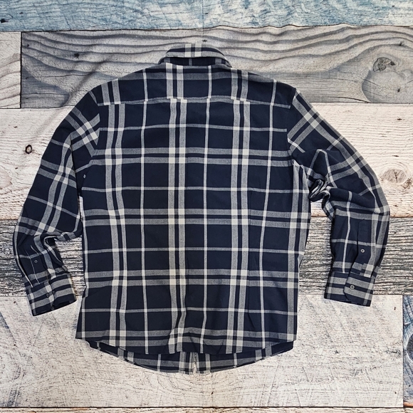 Mizzen + Main Flannel Button Shirt Men's Size XXL Trim Navy Plaid - Picture 3 of 8